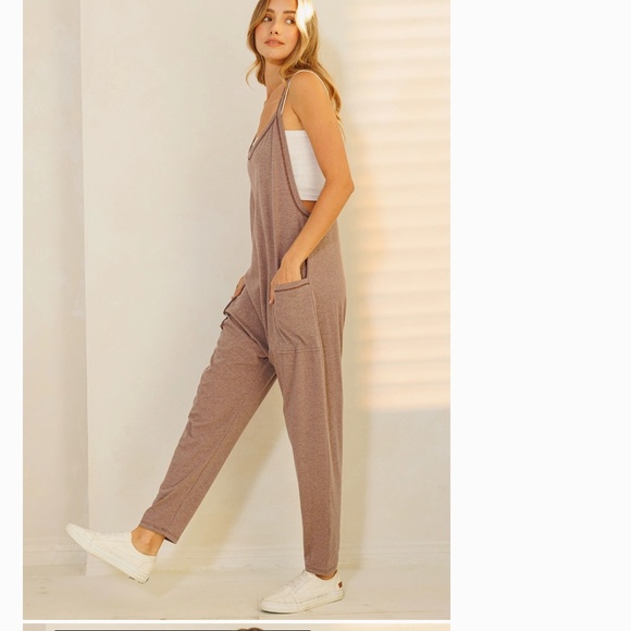 Mineral Wash French Terry Jumpsuit Women’s Harem One Piece 90’s Y2K Brown BR41 - Picture 6 of 7